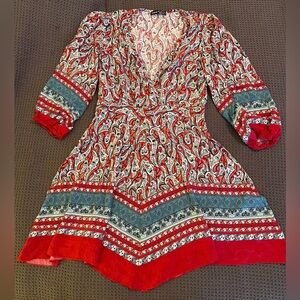 SHEIN Red and Blue Paisley Long Sleeve Dress
